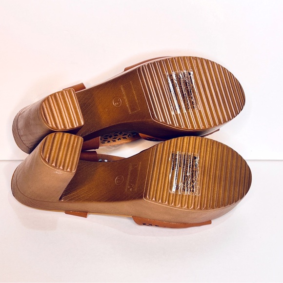 Atalina Women's Platform Faux Wooden Cognac Brown Open Toe Sandal Size 7.5 - Picture 5 of 7